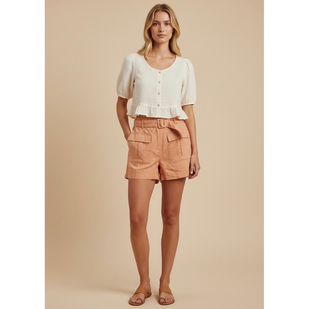 NEW‎ Mexx Peach Lyocell Belted Cargo Shorts Size Large High Waisted Summer